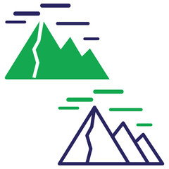 Graphic illustration of mountains in green and blue colors