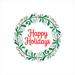 Happy Holidays Decorative Floral Wreath Greeting Illustration
