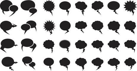 Collection of various speech bubbles and thought clouds in black silhouette