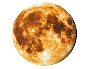 Glowing, textured orange sphere on black. Celestial body