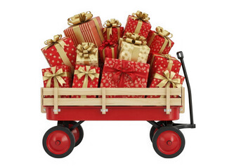 Christmas gift wagon isolated on transparent background