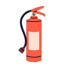 Fire extinguisher, emergency firefighting and safety equipment, red chemical foam extinguishing with hose for fire protection isolated on white background flat vector illustration.