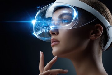 Innovative technology showcases a woman using virtual reality headset for immersive experience
