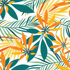 pattern with tropical flowers and leaves