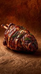 Ghoozi (stuffed lamb) , dish from Bahrain on taupe background, minimalist food photo, template for social media, digital ads, web banners, mobile wallpapers, greetings card