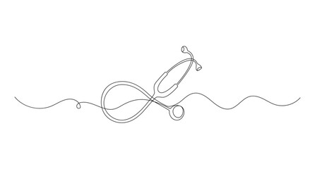 Stethoscope continuous one line drawing on white background