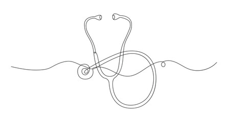 Medical stethoscope minimalist silhouette in single line art style