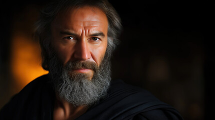 Obraz premium Portrait of biblical male hero with humble expression simple ancient attire radiating quiet faith and inner strength.