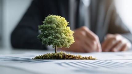Businessman in suit using a tablet at a solar power farm surveying renewable energy panels
