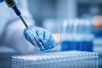 Scientist conducts test in laboratory with pipette and test tubes during daylight hours
