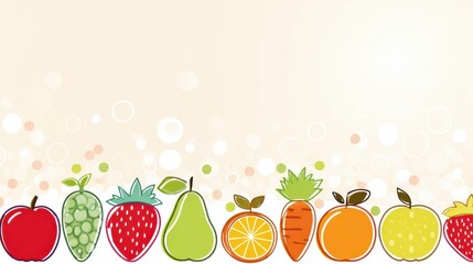 Educational Food Banner Featuring Simple Shapes of Fruits and Vegetables for Kids With Bright Colors and Space for Text
