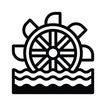 Black silhouette of water mill wheel icon isolated on transparent background vector illustration for your design