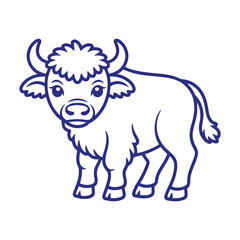 Cute Baby Buffalo Cartoon Line Art Illustration