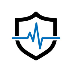 minimalist Heartbeat with shield line medical icon for health protection.