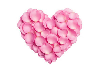 Pink rose petals heart isolated on transparent background
