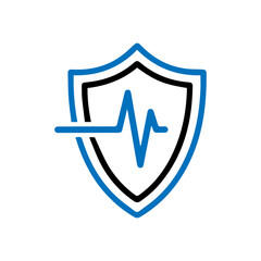 minimalist Heartbeat with shield line medical icon for health protection.
