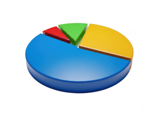 Colorful 3d pie chart with multiple sections isolated on transparent background