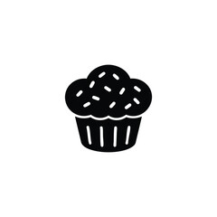 Black and white cupcake icon with sprinkles for Valentines Day love and romantic celebration design