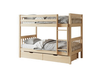 Wooden bunk bed isolated on transparent background