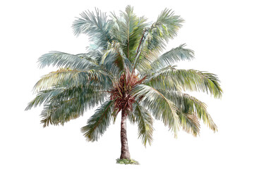 Lush, spreading palm tree with fronds against a dark background
