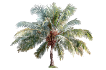 Lush, spreading palm tree with fronds against a dark background