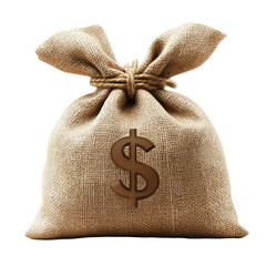 Burlap money sack, cinched at top with a brown dollar sign
