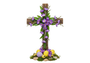 Easter cross floral arrangement isolated on transparent background