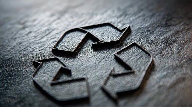 Recycle symbol embossed on dark stone background  