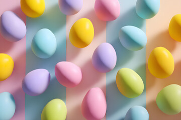 Colorful easter eggs arranged on a pastel background for a holiday celebration in springtime