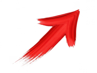 Bold red arrow pointing upwards isolated on transparent background