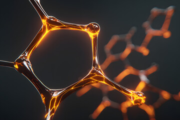 Study of molecular structures showing connected atoms with glowing lines in a dark space