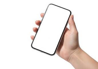 Hand holding smartphone isolated on transparent background
