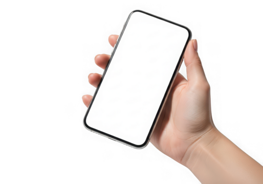 Hand holding smartphone isolated on transparent background - Powered by Adobe