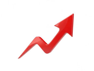 Vibrant red arrow indicator showing growth isolated on transparent background