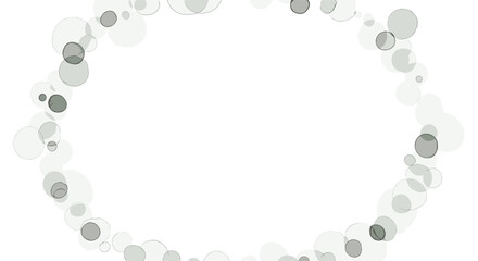 Obraz premium Circular frame composed of various sizes and shades of gray and white overlapping translucent circles and dots on a white background.