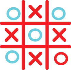 Simple classic tic tac toe game board featuring alternating red x marks and light blue circle symbols for play