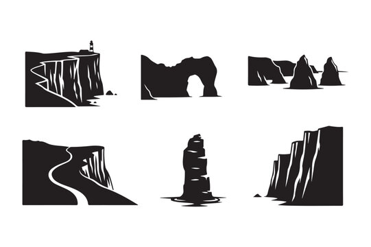 Coastal Landscape Silhouettes with Cliffs and Lighthouses