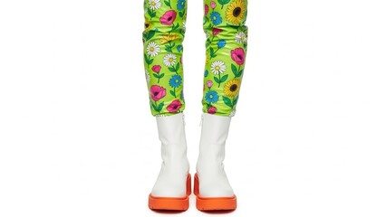 Groovy floral print leggings with white platform boots