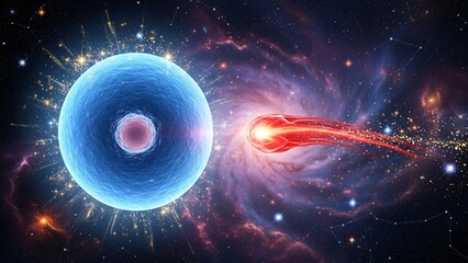Obraz premium Cosmic collision: blue planet and red celestial body in space