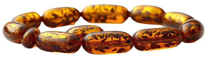 Round bracelet of amber-hued, patterned beads