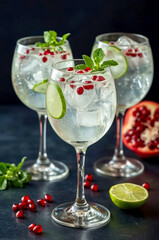 Gin and tonic glass with pomegranate