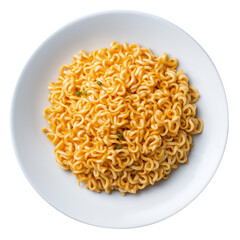 Instant noodles on plate on transparent background