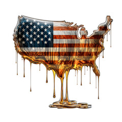Usa map flag melting liquid dripping gold