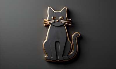 Elegant Black Cat Silhouette with Gold Accents on Dark Background