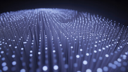 Abstract visualization of data transfer across network grid tiny glowing light particles moving upwards blue tones