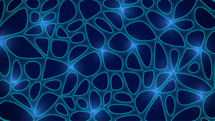 Blue Organic Cell Pattern With Neural Texture. Abstract Voronoi Network. Ai Bg With Neuron And Synapse Geometry. Cyber Grid And Mesh. Techno Background With Dynamic Lines And Curve. Biology Structure