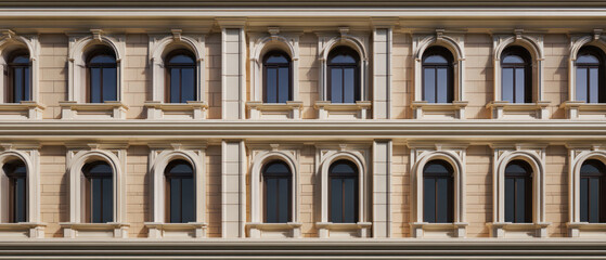 Obraz premium Classic European-style building facade with arched windows 