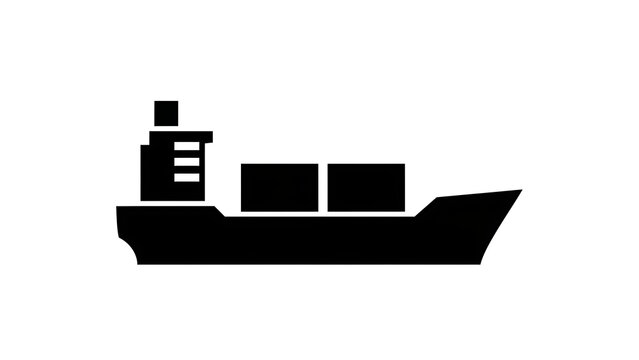 Simple black silhouette of a cargo ship or container vessel