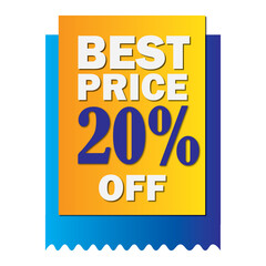 Naklejka premium Best price 20% Off Offer Banner, Blue and Yellow Discount Label on transparent Background