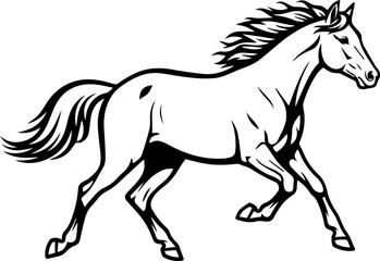 Obraz premium Dynamic horse illustration, powerful equine figure in motion, symbolizing strength and freedom, ideal for logos and designs with a western or equestrian theme